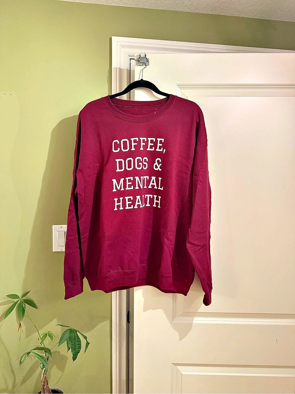 Coffee Dogs & Mental Health Burgundy Graphic Sweatshirt XL